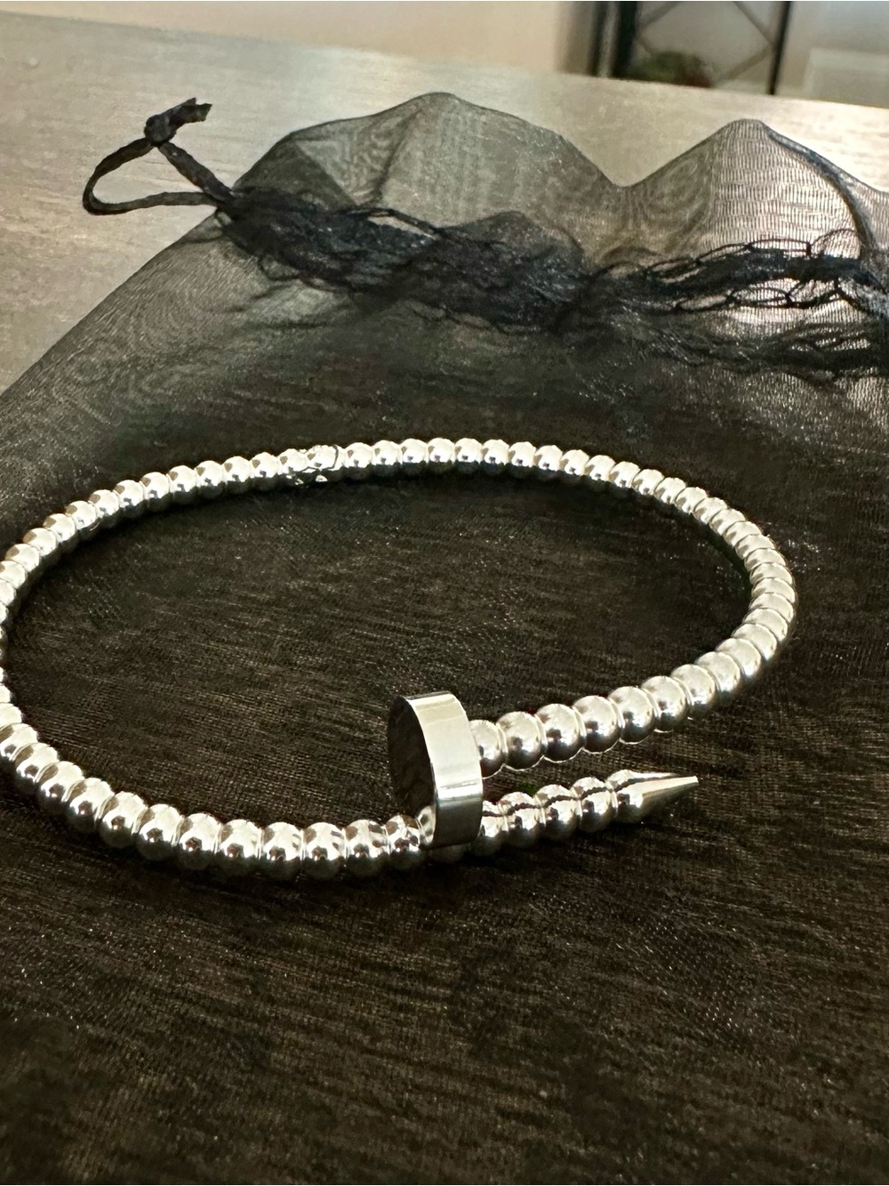 Silver-Tone Beaded Nail Bracelet